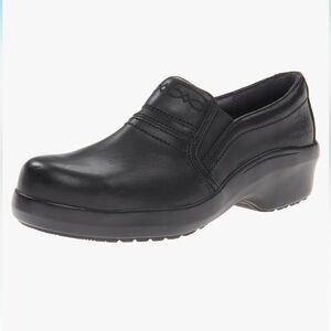 Ariat black leather safety clog with composite toe in heritage crepe
